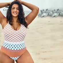 CUPSHE размера плюс в виде рыбьей чешуи; печатных Одна деталь купальника Для женщин сексуальный Монокини Купальники пляжная одежда для купания для девочек