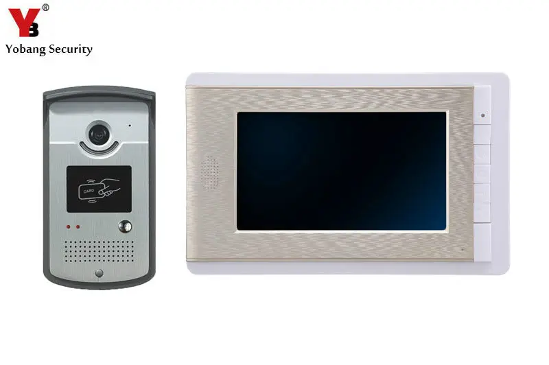 

YobangSecurity 7 Inch Video Door Phone Intercom Doorbell Home Entry Intercom System Kit 1 Monitors 1 Camera With RFID ID Keyfobs