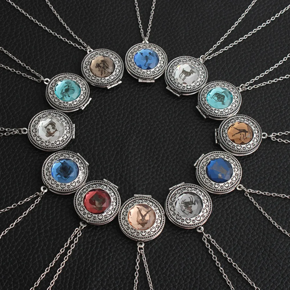 

12 Constellations Jewelry with Silver Plated Virgo Zodiac Sign Locket Photo Picture Pendant Necklace for Woman Lovers #281899