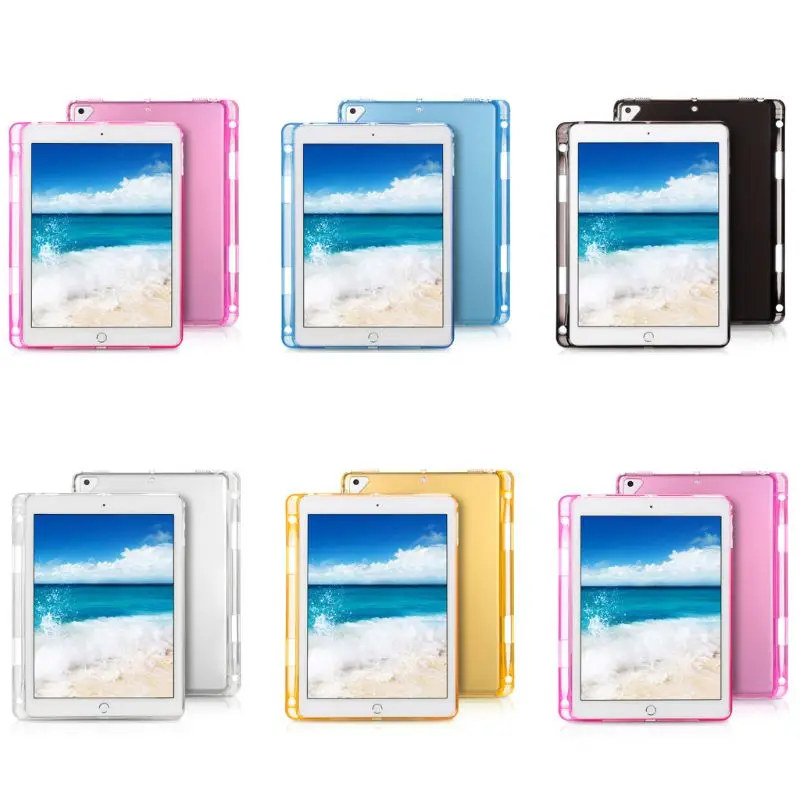 

Soft Silicone Case with Pencil Holder Slot TPU Back Cover Skin For iPad 2018/2017 / Pro 9.7 / Air 1/2