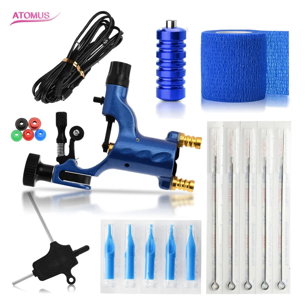 

ATOMUS Permanent Makeup Machine Complete Tattoo Machine Kit Blue Rotary Tattoo Gun For Shader & Liner Needle Tips Include