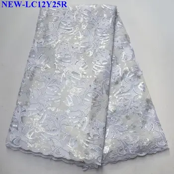 

Shinning African Wthie Sequin Lace Fabric 5Yards Latest Nigerian Sequence Tulle French Mesh Net Lace Fabric For Bridal NHX08