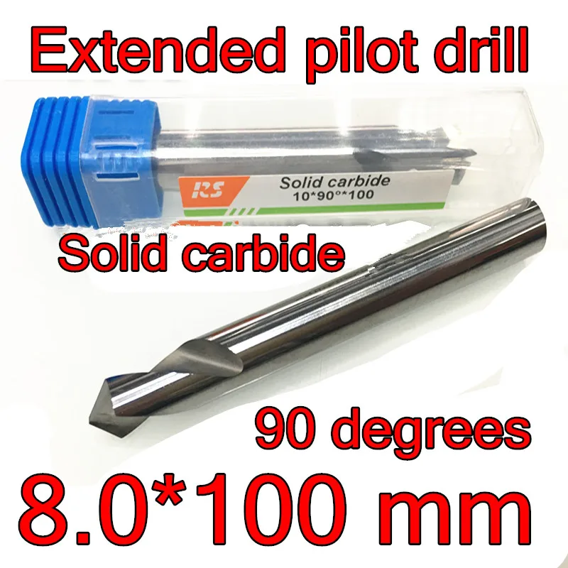 8.0*100 mm*90degrees 1pcs Solid carbide Extended pilot drill Cemented