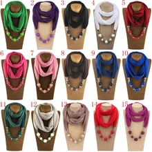 Женская мода шейный платок кольцо шарф ожерелья Бусы сплошной цвет ювелирные изделия шаль