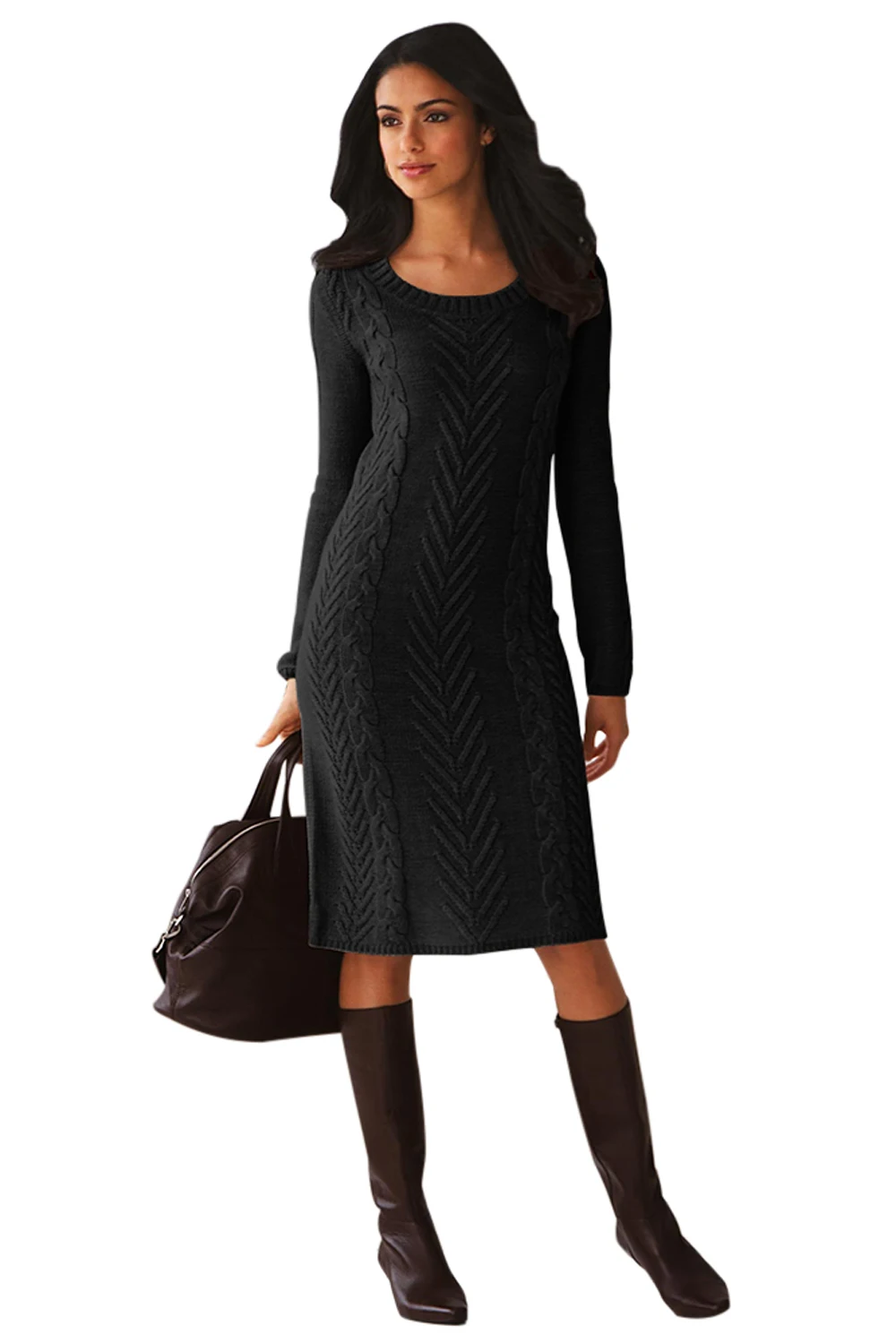 long sleeve fitted sweater dress