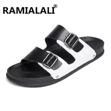 Ramialali/мужские кожаные сандалии; модная летняя обувь; пляжная обувь сандалии в римском стиле; молодежные мужские уличные тапочки