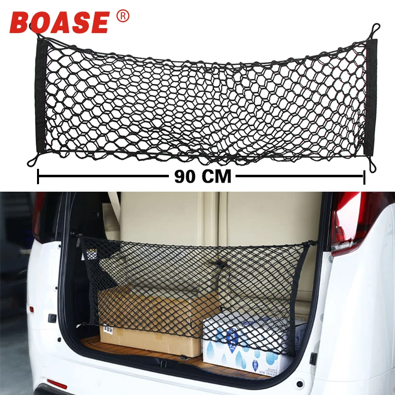 

Universal 90x30CM Car Trunk Rear Storage Cargo Luggage Nylon Elastic Mesh Net Holder With 4 Plastic Hooks Pocket