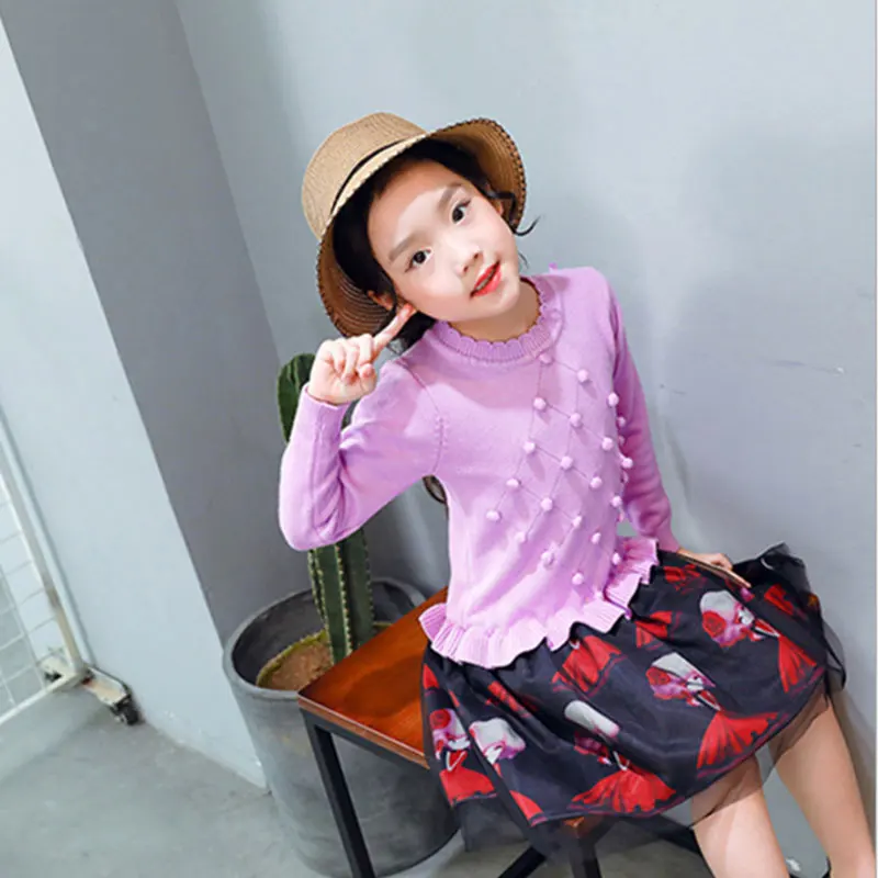 Детское хлопковое платье с круглым вырезом длинным рукавом|fashion girl dress|girls dressgirl