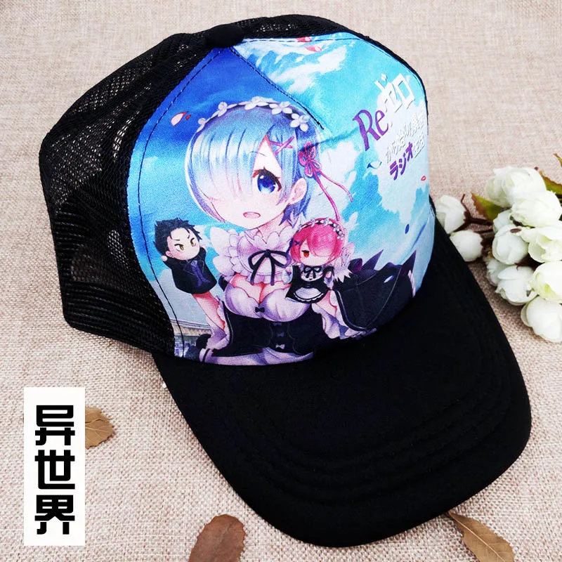 

Re:Zero kara Hajimeru Isekai Seikatsu Rem&Ram Anime Sun Mesh Cap for Colorful Printing With Hip-hop Style Adjustable Hat