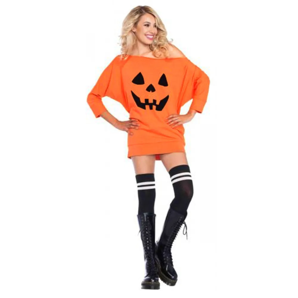 

Dress Women Casual Summer Cold Shoulder Pumpkin Printed Costume Dress Halloween Fancy Dresses Clothing Vestidos #