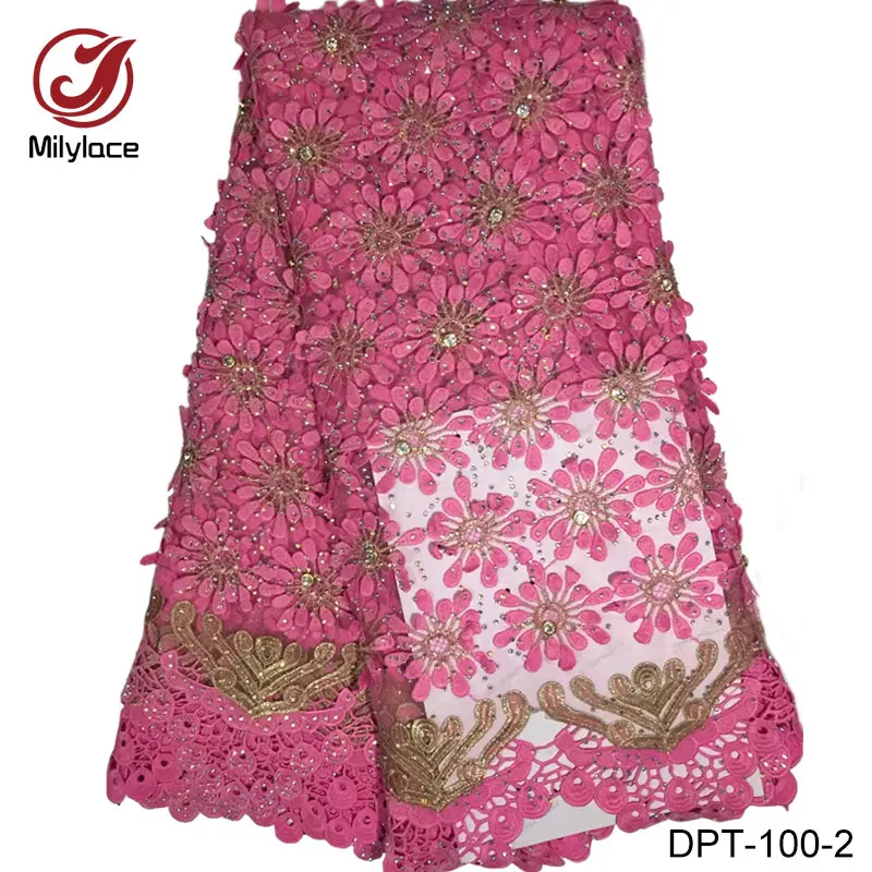 

African tulle lace fabric high quality stones design embroidered lace nigerian style french lace wedding dress fabric DPT-100