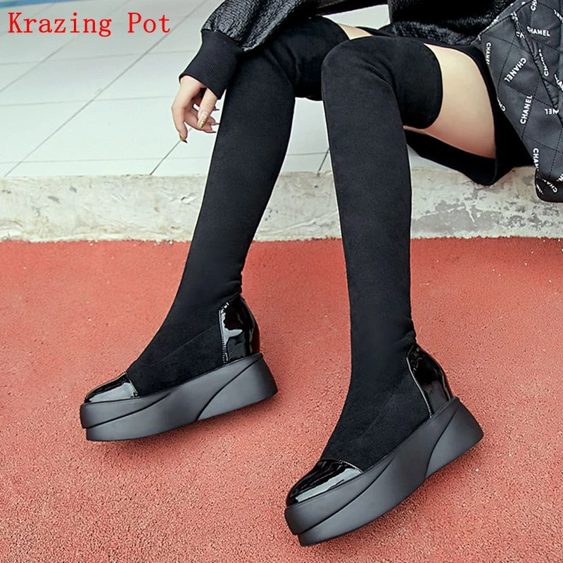 MORAZORA hot sale Stretch boots genuine leather women over the knee boots mixed color fashion long boots woman casual shoes