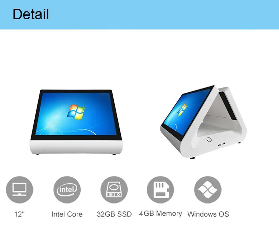 Дешевые 12 дюймов двойной электронно-кассовый аппарат сенсорный экран все в одном ПК pos машина для ресторана и розничной торговли