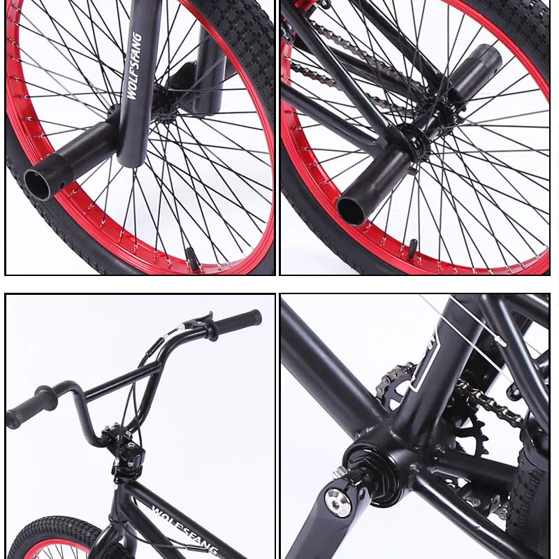 wolf's fang 20Inch BMX steel frame Performance Bike purple/red tire bike for show Stunt Acrobatic Bike rear Fancy street bicycle