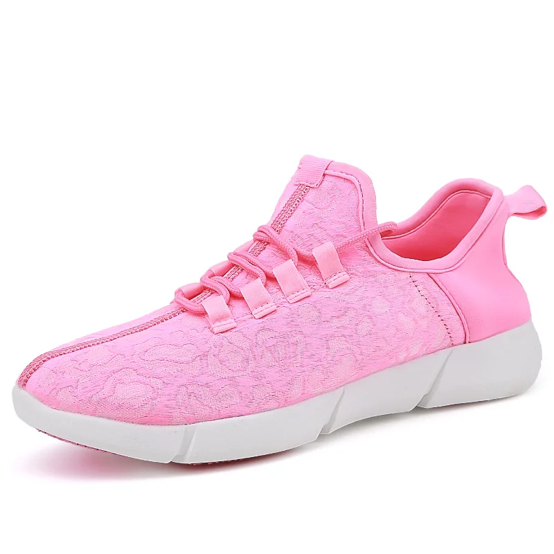 Летняя светящаяся детская обувь со светодиодами из волоконно-оптического волокна для мальчиков и девочек, мужчин и женщин, Детские кроссовки с зарядкой через USB, мужская обувь на светильник, размер 25-46 - Цвет: Розовый