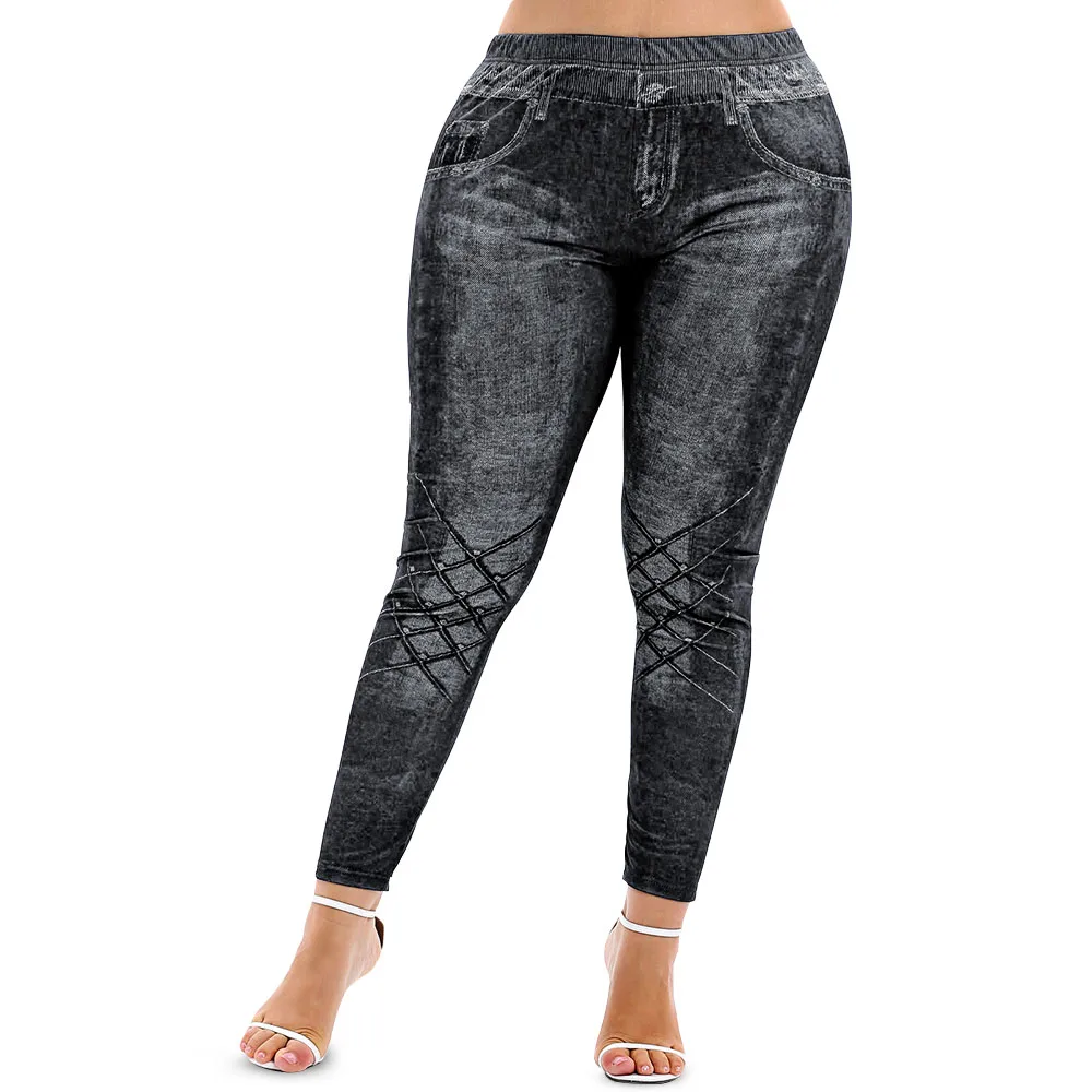 Rosegal размера плюс 3D джинсы с принтом обтягивающие леггинсы с высокой талией женские сексуальные леггинсы для фитнеса с эффектом пуш-ап 5XL штаны большого размера Femme - Цвет: Carbon Fiber Black