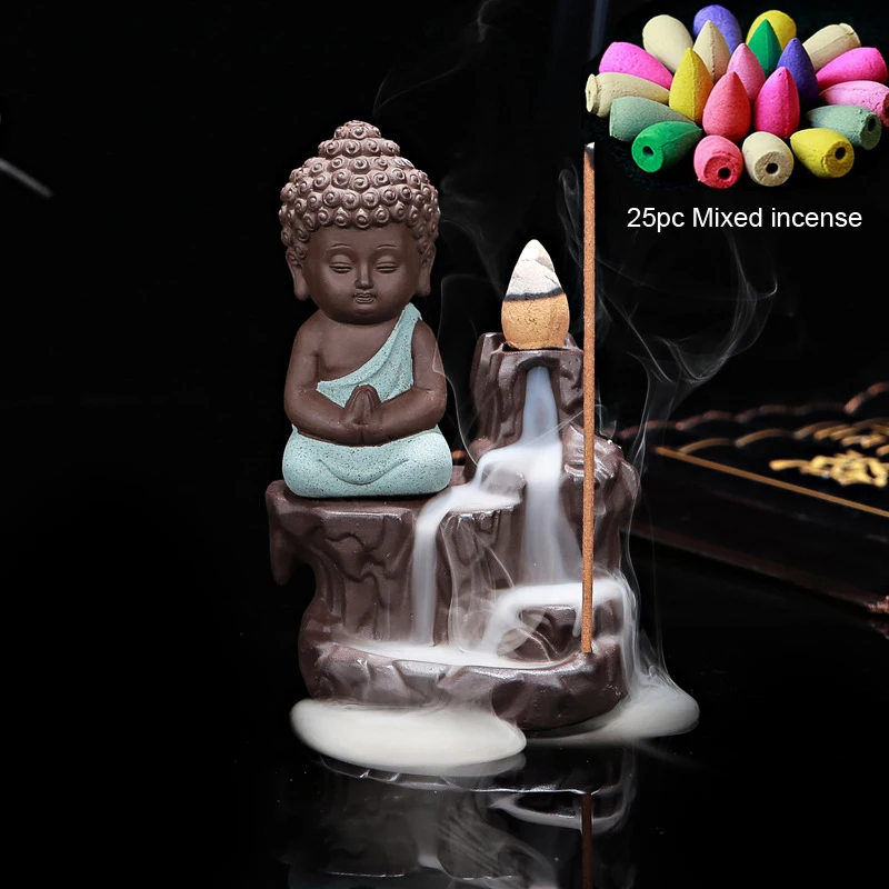 

25pcs Incense Zen Green Tathagata Backflow Incense Burner Stick Incense Holder Set Ceramic Yixing Little Monk Tea Pet Home Decor