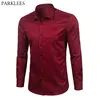 Brand Wine Red Bamboo Fiber Mens Dress Shirts Slim Fit Long Sleeve Chemise Homme Casual Button Down Elastic Formal Male Shirt ► Photo 1/6