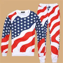 Горячие Штаны американские флаги узоры толстовки брюки 2 комплекта из Мода Комфорт костюмы Штаны