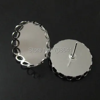 

Blank Stud Earrings Bases Round Lace Bezel tray Resin Cabochons pin Earrings post Settings DIY Findings Rhodium tone Plated