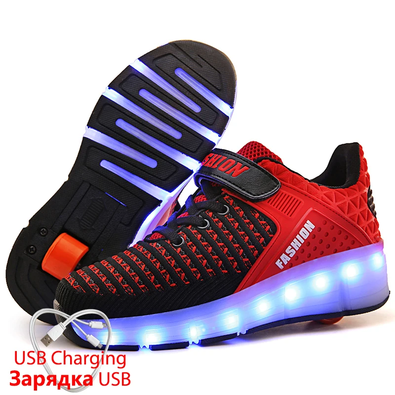 

Glowing Sneakers with Wheels USB Charger Lighted Shoes for Boy&Girl Casual Led Shoes for Children Led Slippers Luminous Sneakers