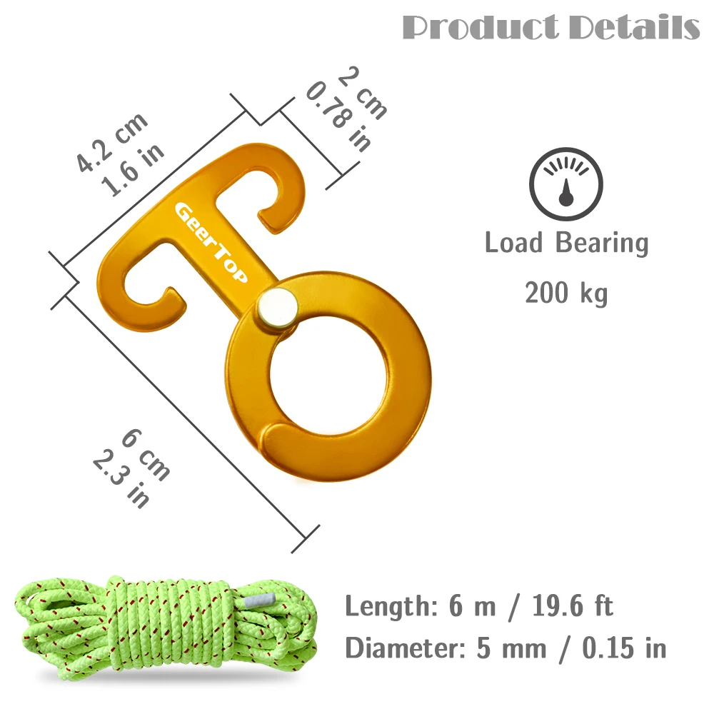 GeerTop 19,7 футов Guy Line с алюминиевым самоблокирующимся ультралегким наружным туристическим оборудованием, шнур для палатки, походного рюкзака