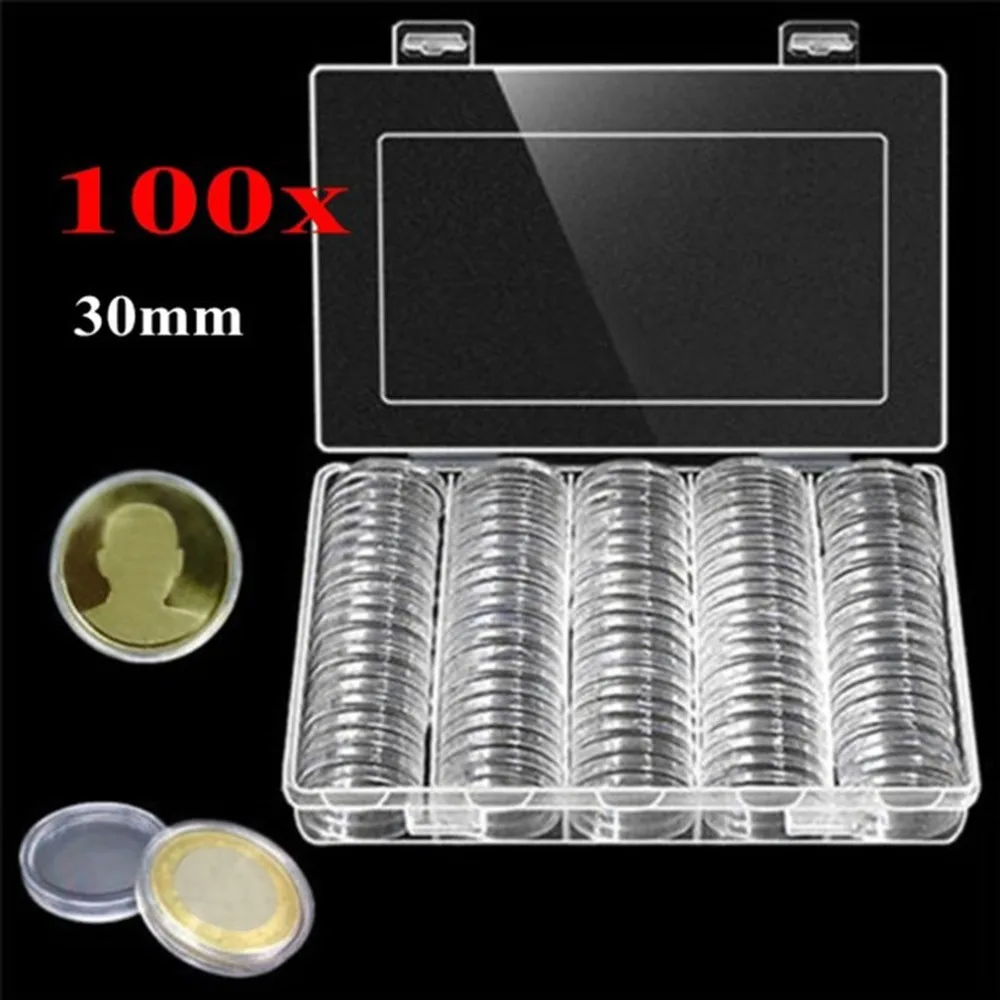 Коробка для хранения монет 30 мм прозрачная круглая коробка держатель для монет пластиковые капсулы витрины органайзер для монет коллекция принадлежностей