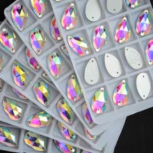 22x38 мм груша) с плоским дном на горном хрустале цветные кристаллы, 38x22 мм прямая sew on Stone 2 отверстия chaton бусины