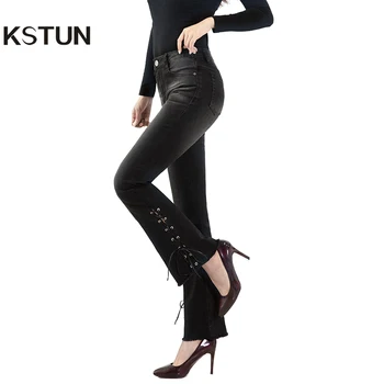

FERZIGE Jeans for Women High Waist Black Stretch Fashion Bell Bottom Flared Pants Denim Good Quality Mom Jeans Mujer Plus Size