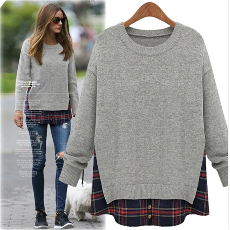 

Plus Size Women Loose One-piece lattice Hoodies 2016 Spring Autumn Long Sleeved Sweatshirts Big Size Knit Shirt Blouse M-5XL