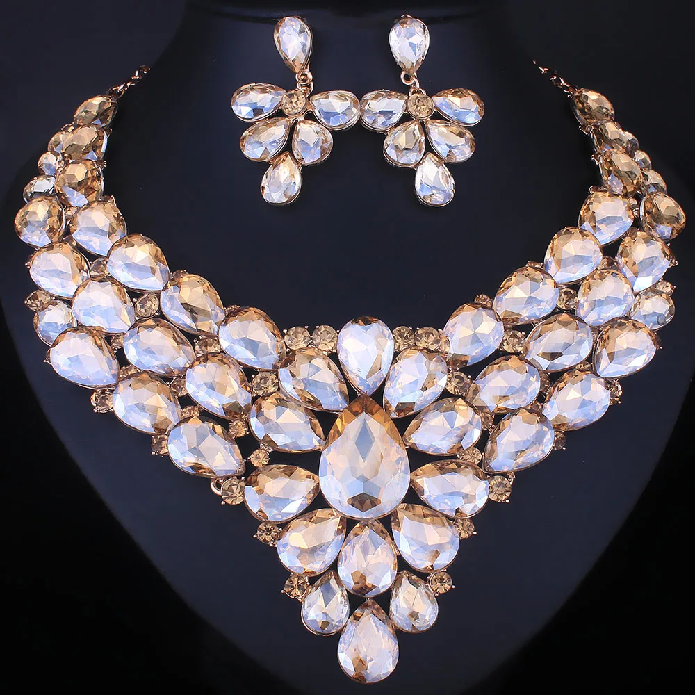 

FARLENA Jewelry High Quality Water-Drop shape Crystal Statement Necklace set for Women Indian Bridal Wedding Jewelry sets