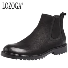 LOZOGA Autumn Winter Male Boots Chelsea Boots Genuine Leather Men Shoes Retro Round Toe Fashion High Shoes Black British Style