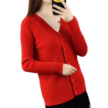 

2018 Spring Autumn Sweater Short Women's Cardigan Coat V-neck Long-sleeved Solid Knitted Cardigans For Women Jacket Tops S49