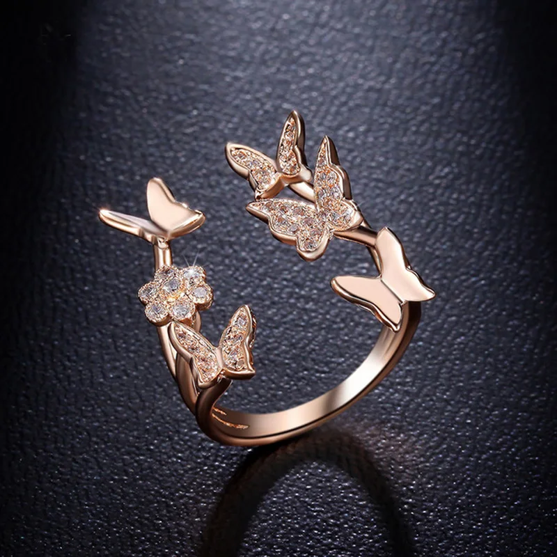 

MOONROCY CZ Crystal Rings Rose Gold / Silver Color Party Open Rings Butterfly Jewelry for Women Girls Gift Dropshipping