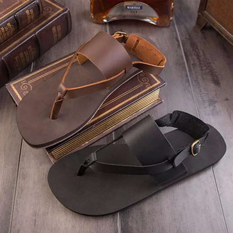 New summer mandaughter genie leather sandwich sandals men England retro