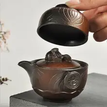 Дровяная трещина стеклянный чайный набор горшок чашки переноски керамический чайный сервиз