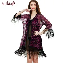 Fdfklak комплект из 3 предметов пижамы халат весной летний халат Женщины Ночное сексуальный комплект халат прозрачный Ночные сорочки женский банный Халат