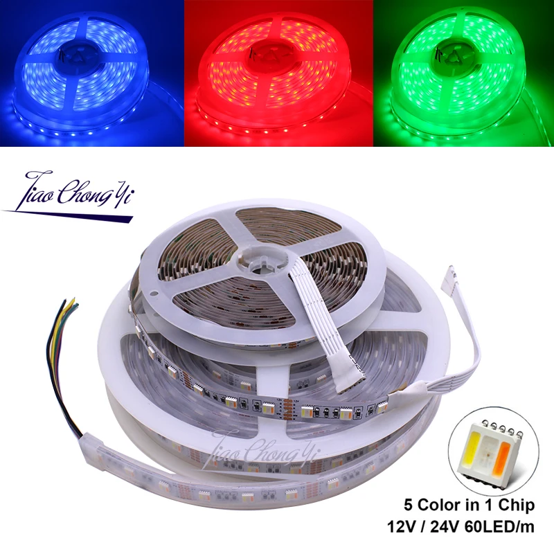 #Best RGBCCT LED Strip 5050 12V 24V 5 Color in 1 Chips RGB+WW+CW 60 LEDs m 5m lot RGBW LED Strip Light 5m lot.