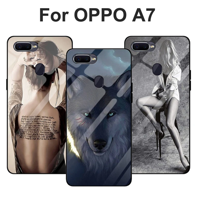 Для OPPO A7 чехол wolf lady закаленное стекло силиконовая рамка жесткая задняя крышка