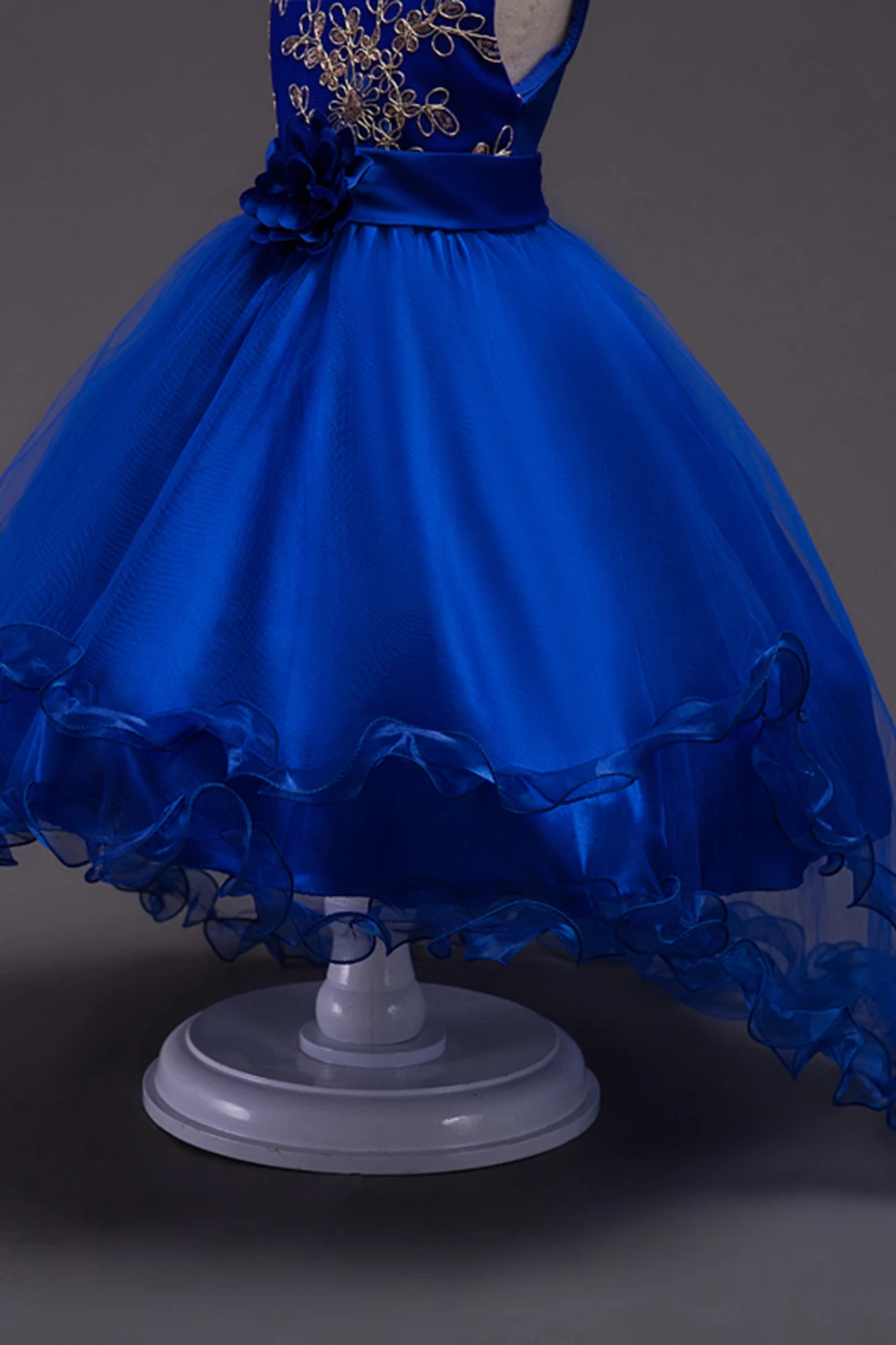 Королевские синие платья с цветочным узором для девочек; коллекция года; Детские вечерние платья с золотыми кружевами и блестками; Пышное Платье с оборками; vestido comunion