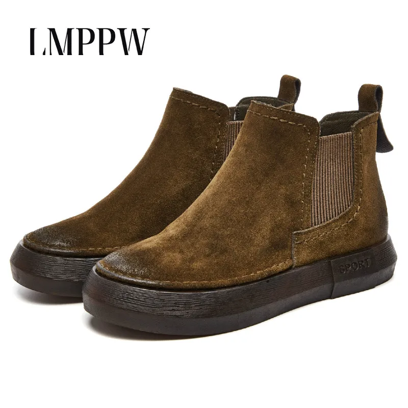 

Women Boots Cow Suede Chelsea Boots 2018 Autumn Ankle Boots for Women Casual Shoes Fashion Retro Ladies Casual Martin Boots
