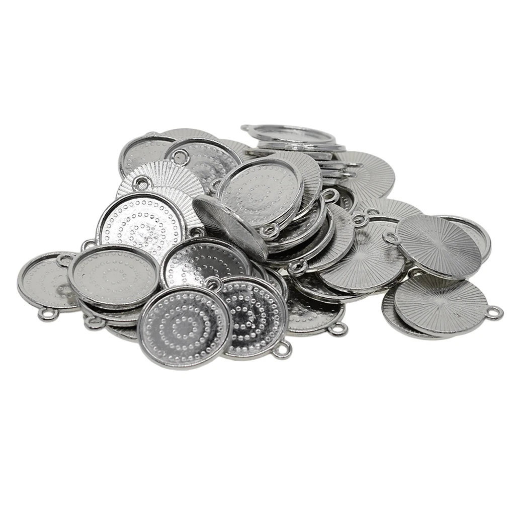 50pcs Round Bezel Pendant Trays Blank Bases Cabochon Settings DIY Jewelry Blank Bezel for Necklace Making