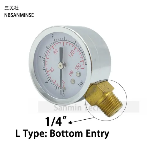 NBSANMINSE SMCB Универсальный манометр 1/" G/NPT 2 дюйма 50 мм металлический манометр 10 бар 150 фунтов/кв. дюйм Пневматический Манометр