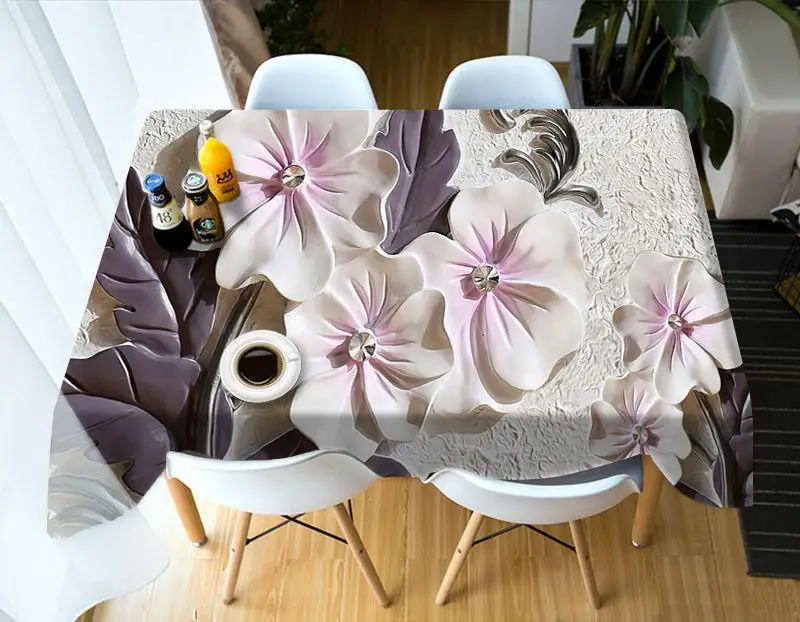 

Carved flowers 3D printing Rectangular Tablecloths Polyester Table Cover Modern Brand Customizable Table Cloth