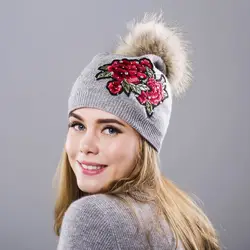 Шапочка Для женщин зимние теплые шапки и кепки шерстяные головные уборы реального вязаная шапка из меха енота вязать Мягкие осенние