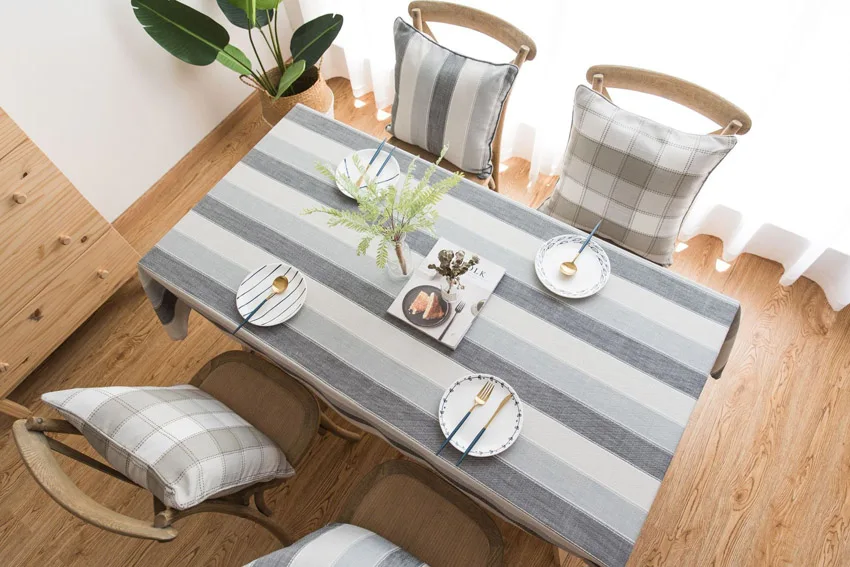 Striped Table Cloth Cover Waterproof Polyester Modern Tablecloth Yellow Grey Home Decor Coffee Table Furniture Dustproof Cover