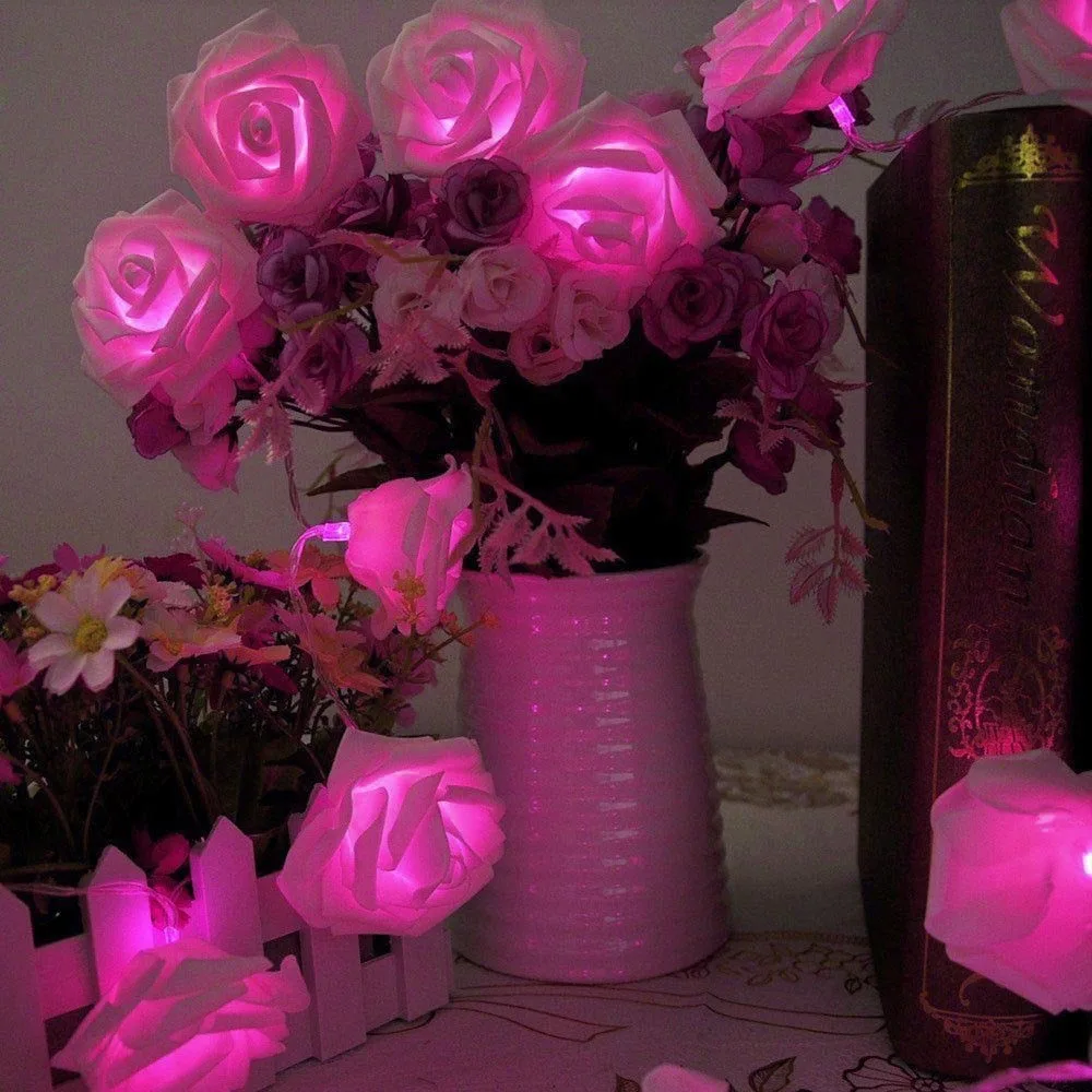 thumbnail image 1 of Guirnalda de luces LED con forma de rosa, 20 luces LED, decoración navideña para interiores, para el hogar, San Valentín, 1 of 4