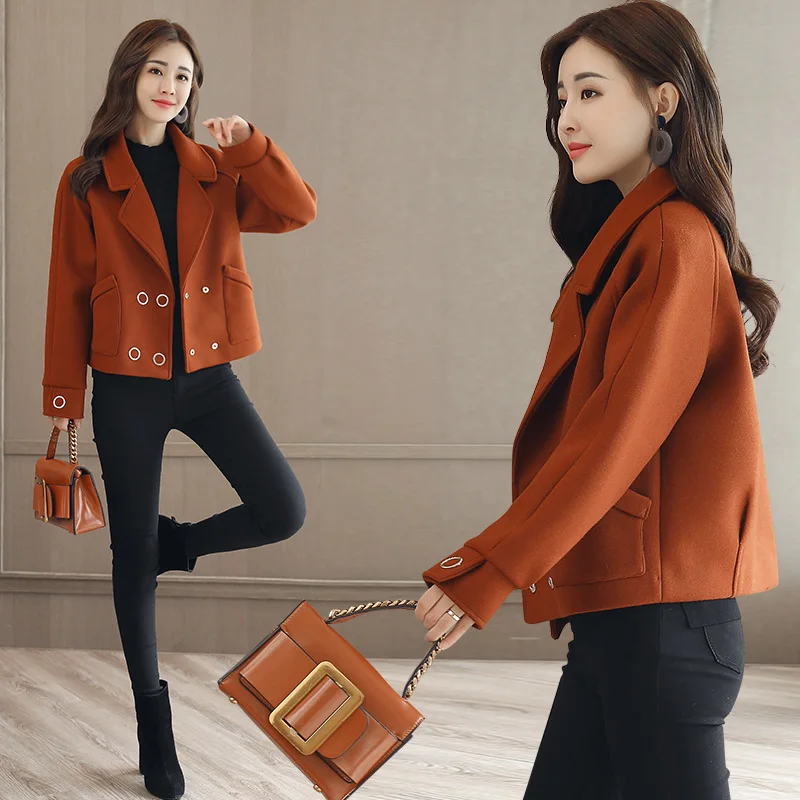 

YASUGUOJI new 2018 fashion double breasted coat women slim fit short women coat winter wool coat women chaqueta mujer NDY6