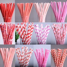 25pcs/lot Red Square Dot heart Paper Straws for Birthday Wedding Decorative Party Environmental Chevron Creative Drinking Straws