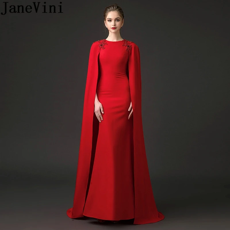 JaneVini Vestidos largos de baile graduación de roja capa, vestidos de dama de de satén con hombro de cuentas árabes, vestido de fiesta de boda 2018|Vestidos para dama